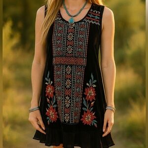 Johnny Was Lux Sable velvet Heavily Embroidered silk blend dress NWT (oversized)